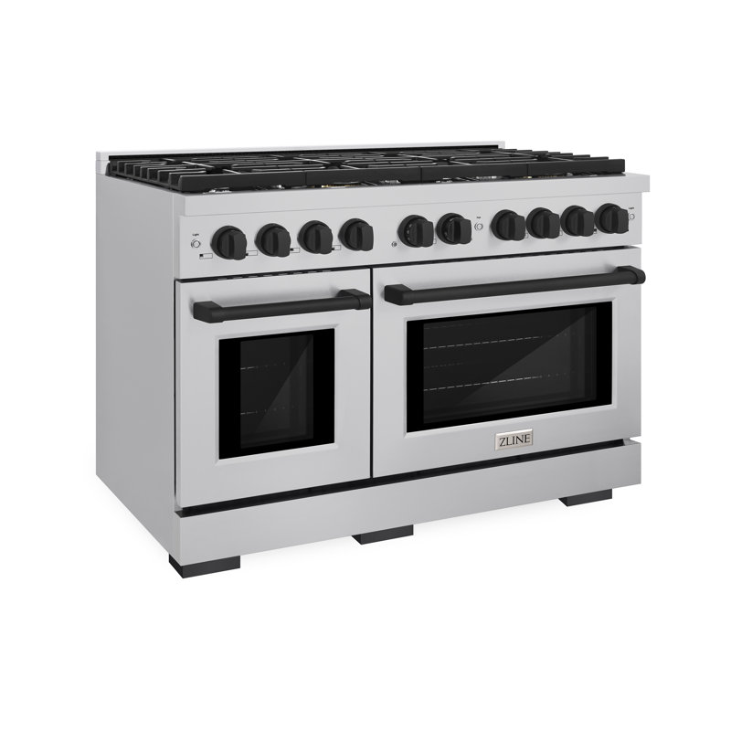 ZLINE Autograph 48" Paramount Double Oven Dual Fuel Range w/ Matte Black Accents (SDRZ-48-MB), Stainless Steel