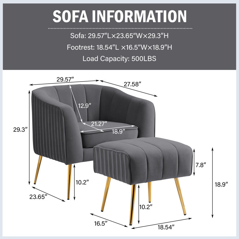 Geniva Velvet Armchair with Ottoman