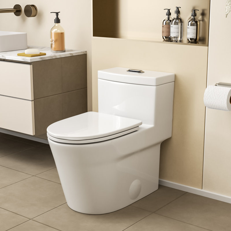 One Piece Toilet 16" Comfort Seat Height 1.24/1.43 GPF Dual-Flush Elongated One-Piece Toilet with Soft Close Seat
