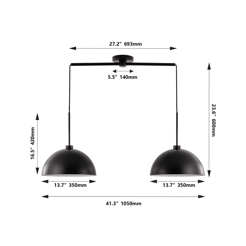 Double luminaire suspendu 41 po noir industriel moderne - Plafonnier réglable avec finition mate pour la salle à manger, la cuisine ou le salon