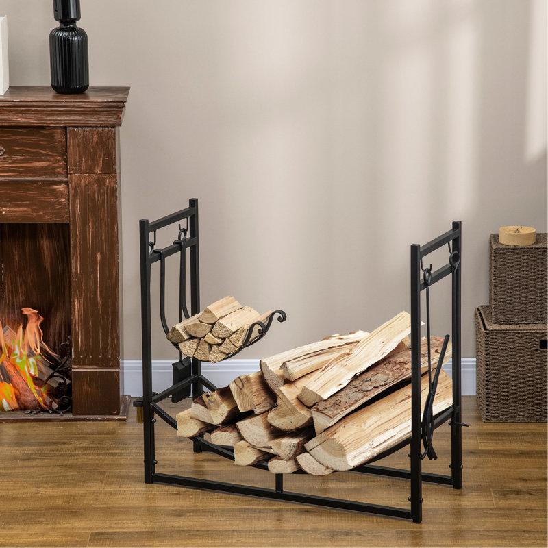 Support à bois de chauffage d'une capacité de 253 lb, noir, avec outils pour l'intérieur et l'extérieur Support en métal noir, capacité, assemblage facile,