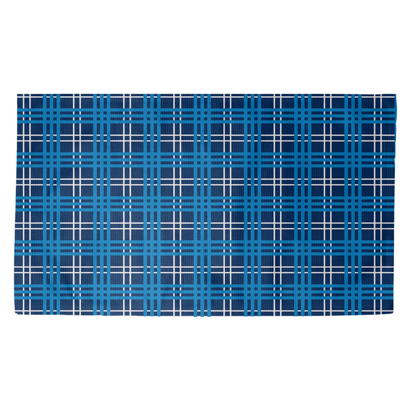 Tapis décoratif bleu marine/blanc/bleu marine fait à la main, Rectangle 5 pi x 7 pi