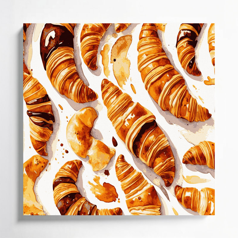 Desserts croissants, art mural sur toile beige, H 8 po x l 8 po