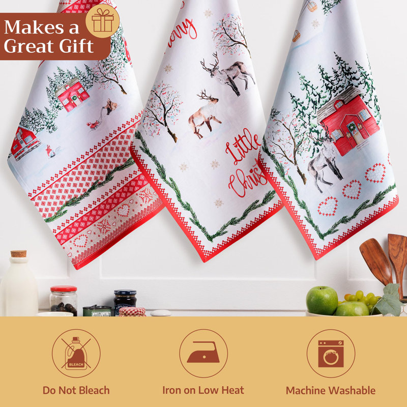 Ensemble de 3 torchons de cuisine 100% coton 20 "x 27,5" Maison d 'Hermine absorbant avec boucle suspendue pour la cuisine