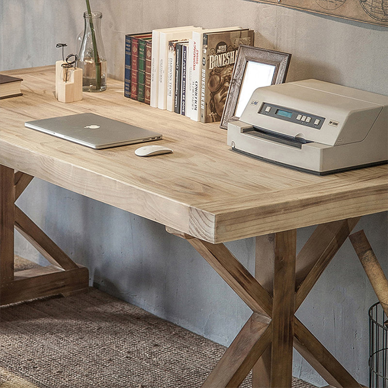 Établi et bureau en bois massif rétro, H 29,53 po x l 78,74 po x P 31,5 po
