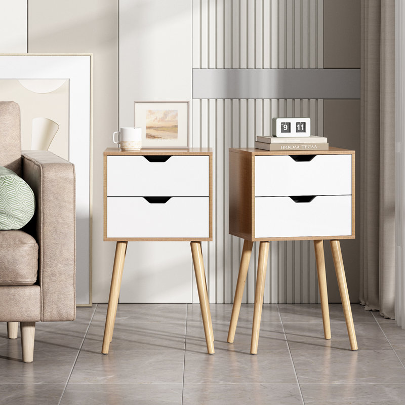 Coldiron Drawer Mid-Century Nightstand, Walnut/White