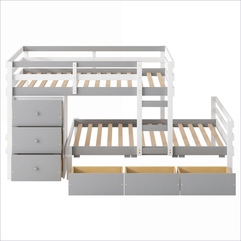 Lit superposé simple en pin massif MDF avec rangement et lit superposé sans sommier à 6 tiroirs gris pour chambre d'amis