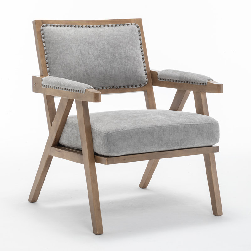 Chaise d'appoint simple en bois massif et coton de style nordique, Gris