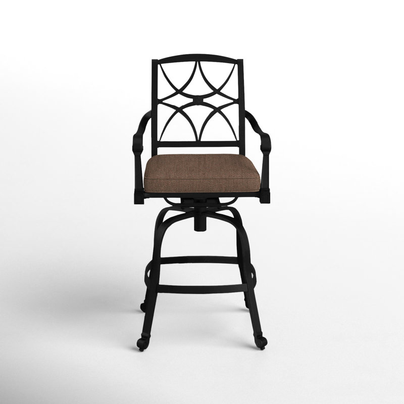 Wiltshire Outdoor Swivel Bar Stool, Stone Linen, 30.25", Textured Black