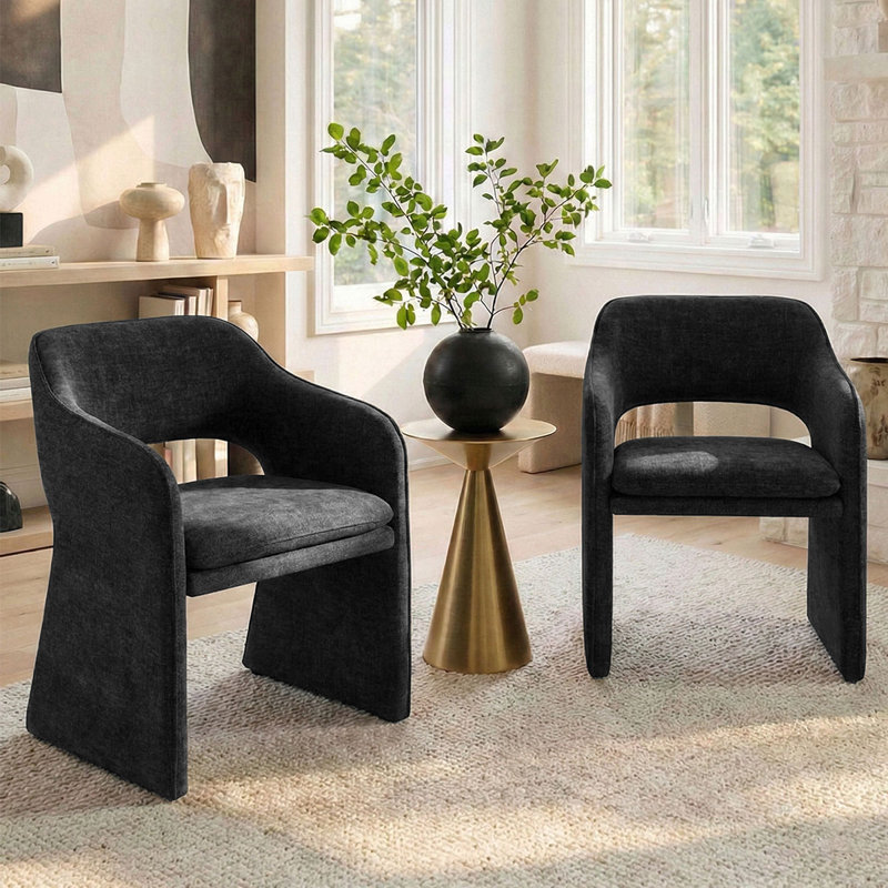 Upholstered Fabric Arm Accent Chair, Black