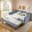 Lit de jour double, lit de jour rembourré en vichy équipé d'un cadre de lit gigogne escamotable et d'une poche de rangement latérale, canapé-lit multifonctionnel en bois massif pour chambre d'enfant et chambre d'amis - bleu-295370335