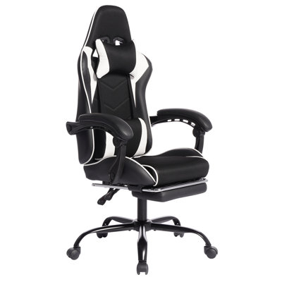 E-sports Gaming Chair With Massage, Pu Leather Sports Car Seat Design, Integrated Frame Moulded Sponge, Adjustable Recline With Footrest, Ergonomic Headrest Lumbar Support For Home Office