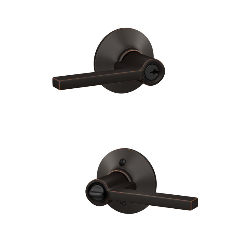 Latitude Keyed Door Lever with Round Rosette, Aged Bronze
