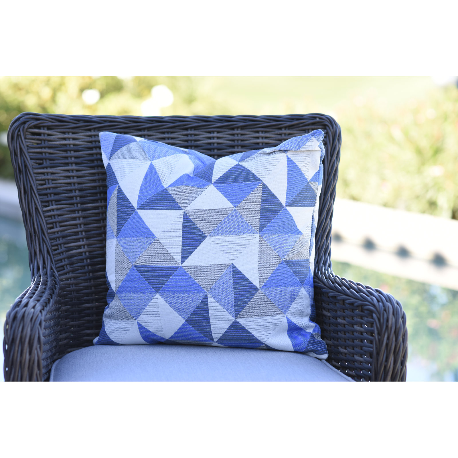 Pacifica Geometric Indoor/Outdoor Throw Pillow, Ruskin Blue, 24"H x 24"W