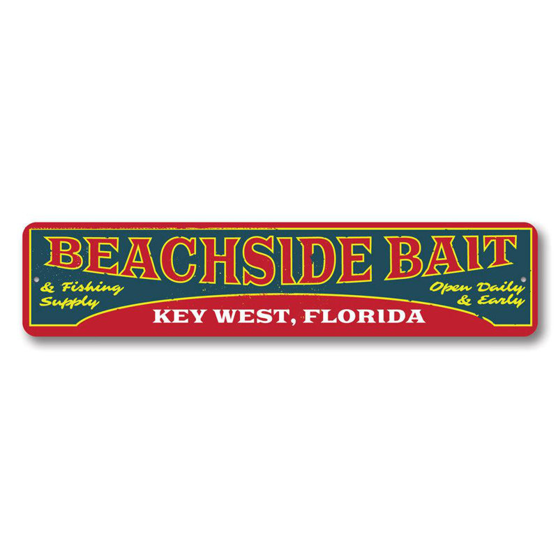 Enseigne en aluminium personnalisée Beachside Bait, H 6 po x l 24 po x P 0,06 po