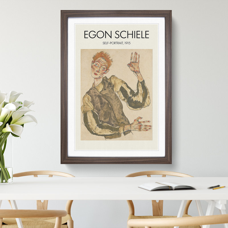 Self Portrait Vol.4 by Egon Schiele - Picture Frame Painting, 65cm H x 48cm W x 2cm D, Walnut