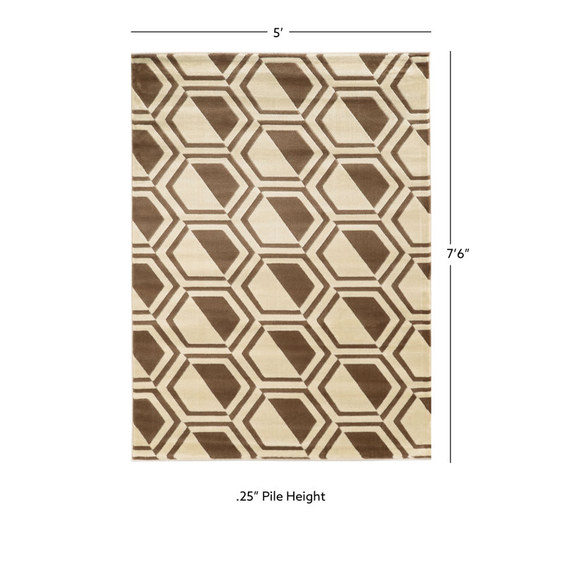 Tapis géométrique ivoire / beige, Rectangle 5 pi x 7 pi