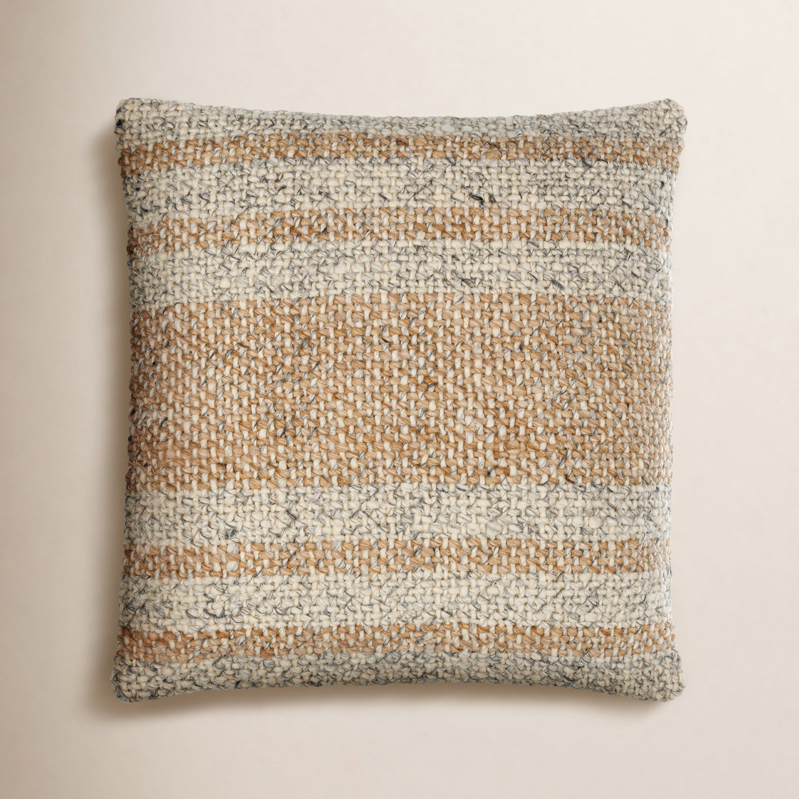 Serephine Striped Wool/Cotton Pillow Cover, 20"H x 20"W, Pillow Cover Only - No Insert, Khaki/Beige
