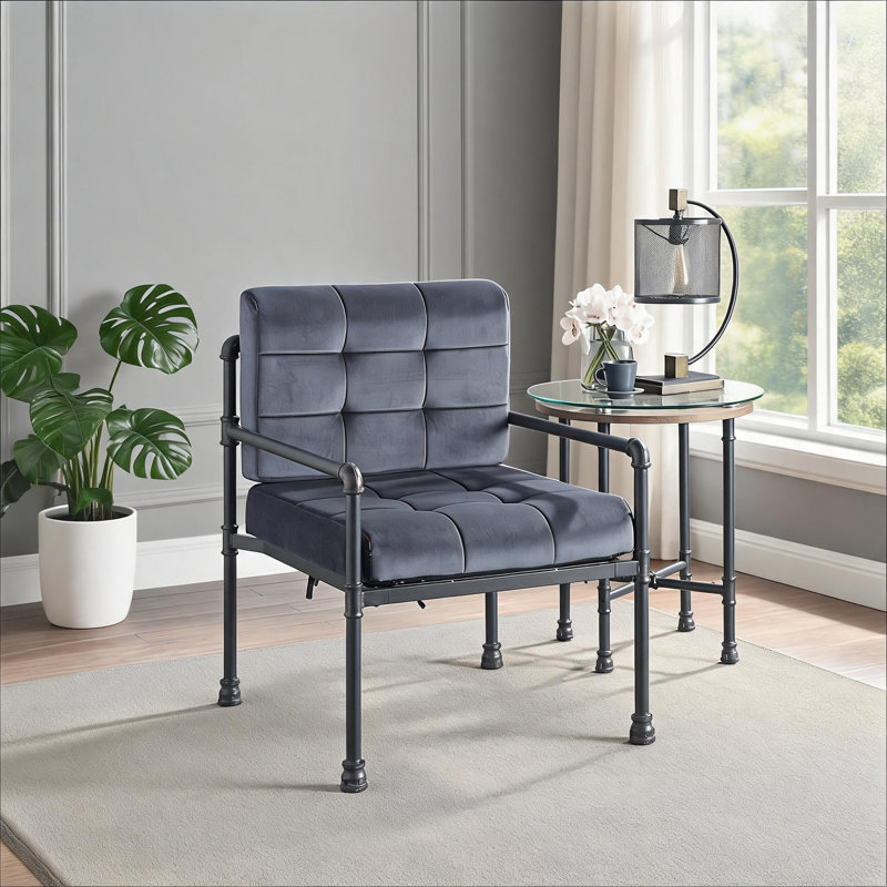 Fauteuil d'appoint moderne avec tuyau en mousse à mémoire de forme et velours gris ardoise