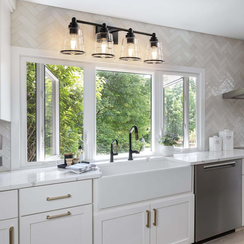 4-Light Bathroom Vanity Light Fixture With Clear Glass Shades, Modern Wall Sconce For Mirror Lighting, E26 Base Compatible (Bulbs Not Included)