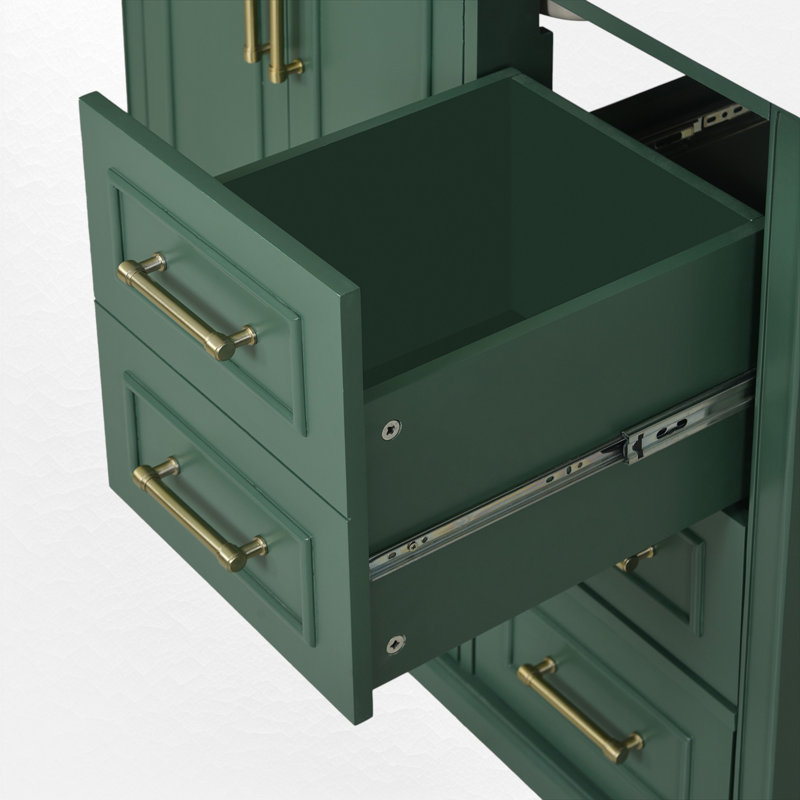 36" Single Bathroom Vanity With Ceramic Sink, Green, Gold