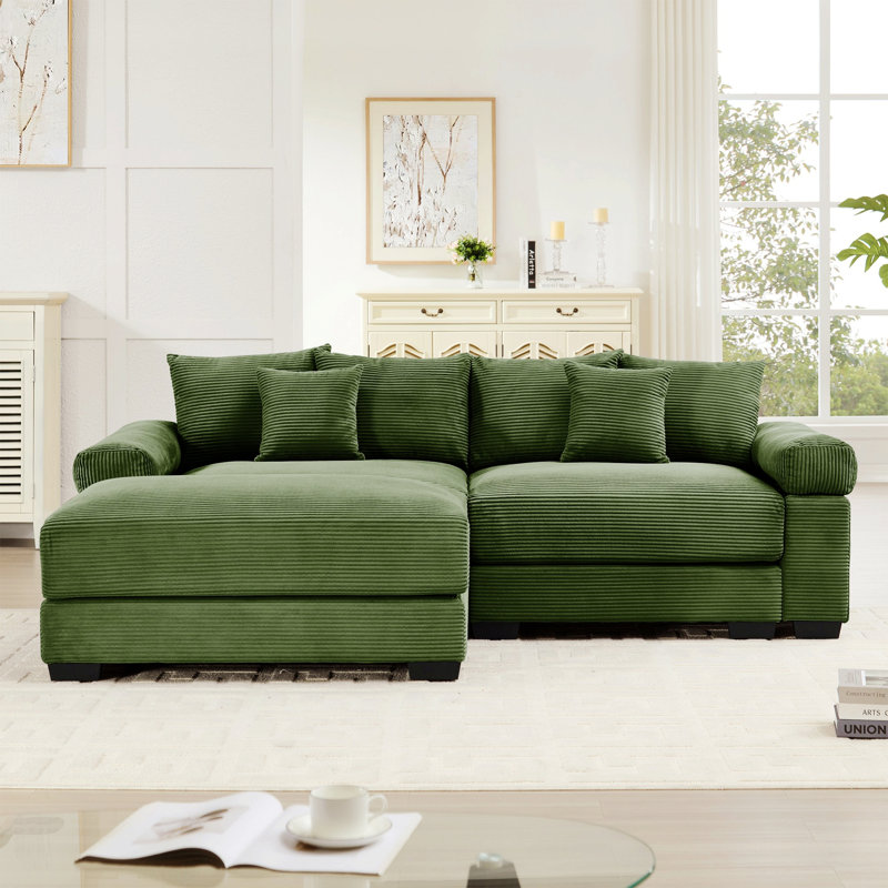 Oversized Cloud Modular L-shape Sectional Couch, Soft Corduroy Fabric, Green, 34.2" H x 92" W x 33.8" D, 2