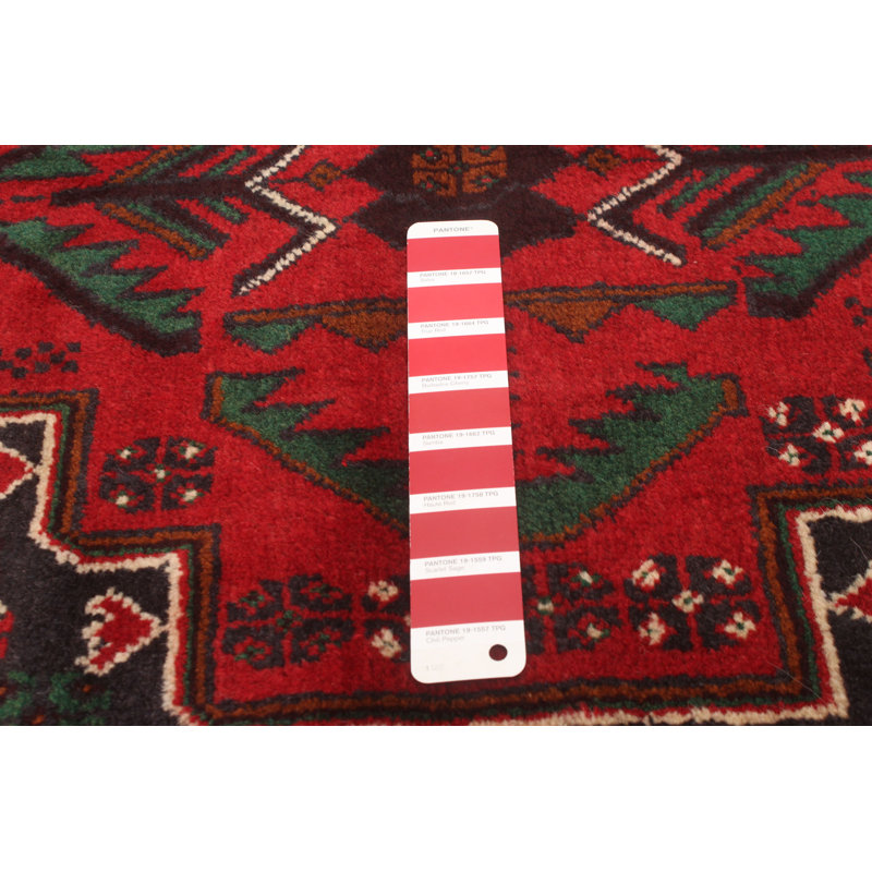 Tapis rouge noué à la main 3 pi 9 po x 5 pi 10 po Teimani