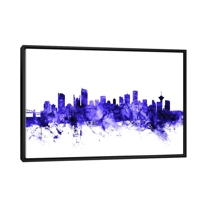 «Vancouver, Canada Skyline» par Michael Tompsett, impression sur toile tendue, Toile encadrée noire, Pas de tapis