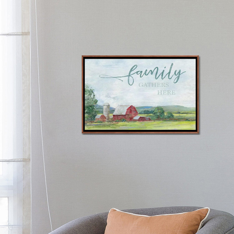 «Family Gather Here» par Sally Swatland - reproduction d'art textuel, Pas de tapis, H 18 po x l 26 po x P 1,5 po