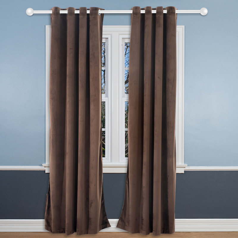 Desoto Velvet Room Darkening Curtain Pair, Coffee, 52" W x 96" L