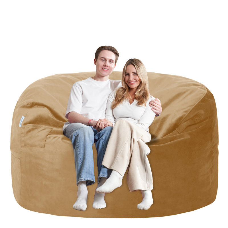Fauteuil à billes pré-rempli en mousse à mémoire de forme de 7 pi, Kaki, H 30 po x l 58 po x P 58 po