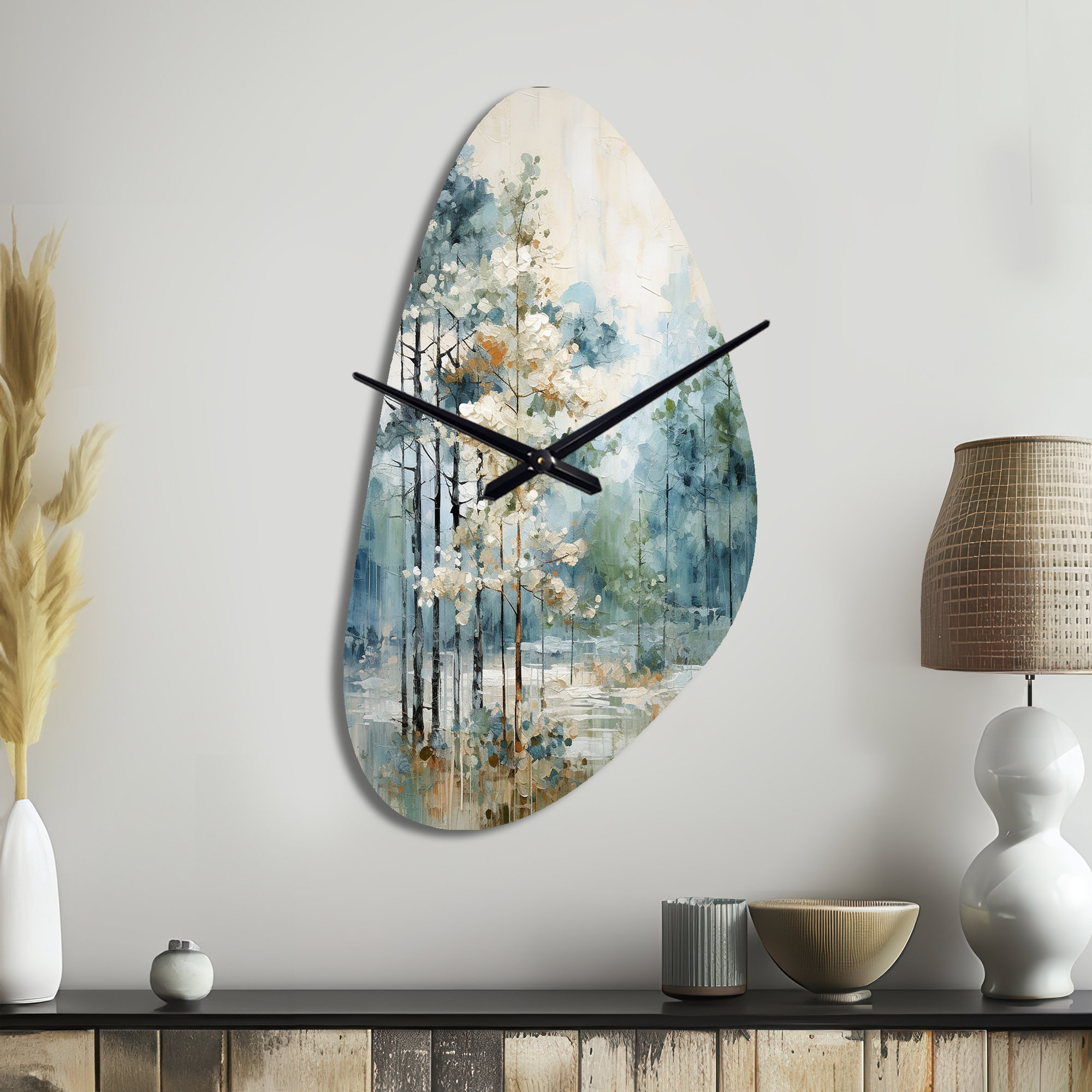 Design Art Pine Tree Enchanted Forest II - Fall Shape Green Wall Clock ...