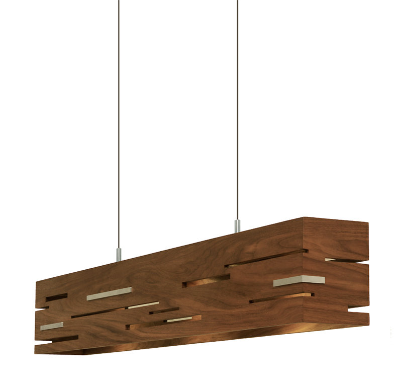 Aeris Linear LED Pendant - 2700K, Brushed Aluminum, Walnut, 7.5" H x 54" W x 5" D