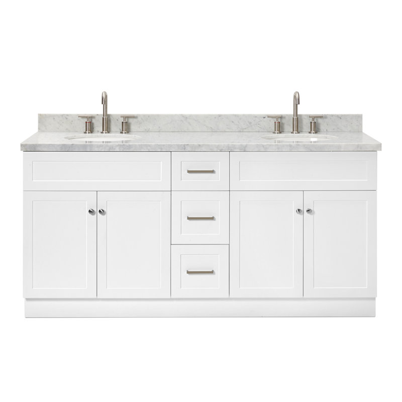 Abell 73'' Double Bathroom Vanity with Carrara Marble Top, White