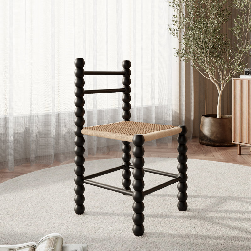 Chaise d'appoint en bois massif à dossier tissé (ensemble de 4), Noir