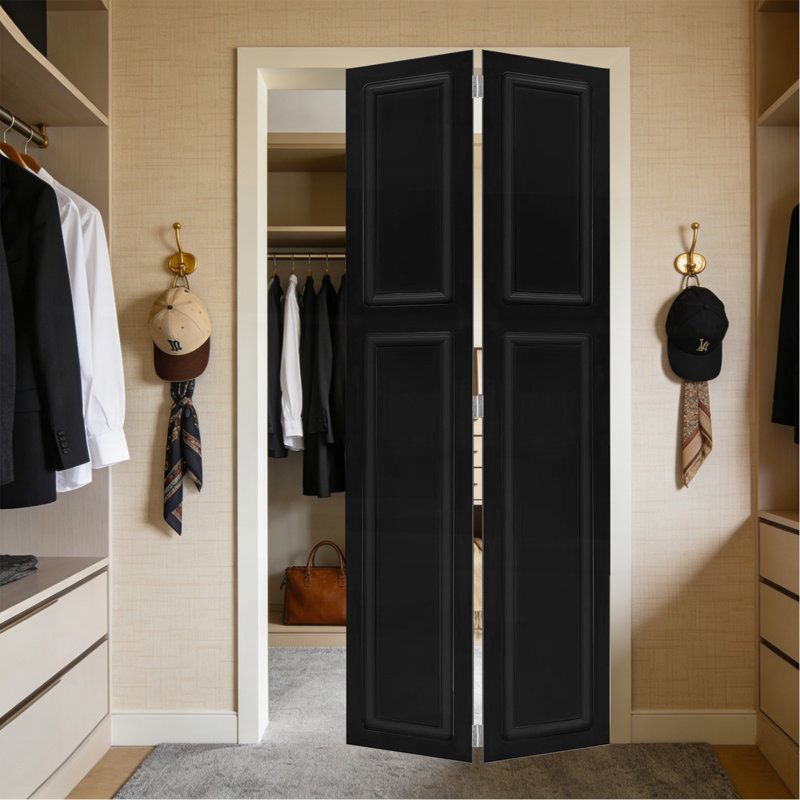 Moderne à 2 panneaux pliables de 84 po x 32 po Porte de grange coulissante en bois de noyer noir avec ensemble de quincaillerie