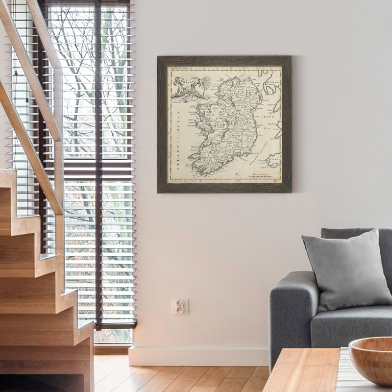 Carte de l'Irlande - impression d'art graphique, Toile avec cadre gris, H 35,5 po x l 35,5 po x P 1,5 po