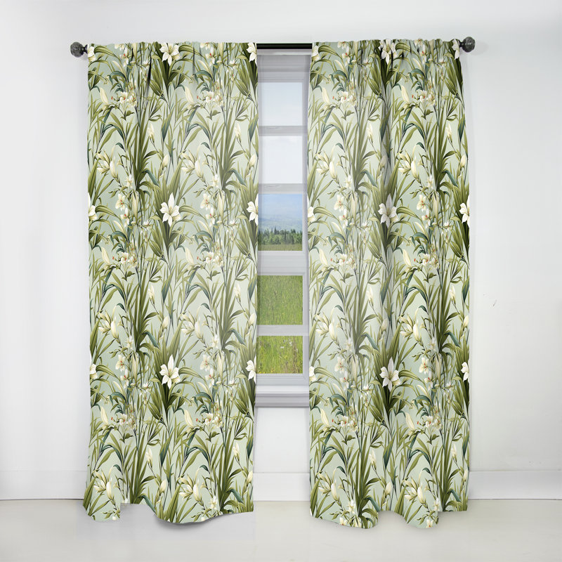 Tropical Zen Bamboo Pattern I - Floral Curtain - Velvet Room Darkening - 1 panel, 52" W x 95" L