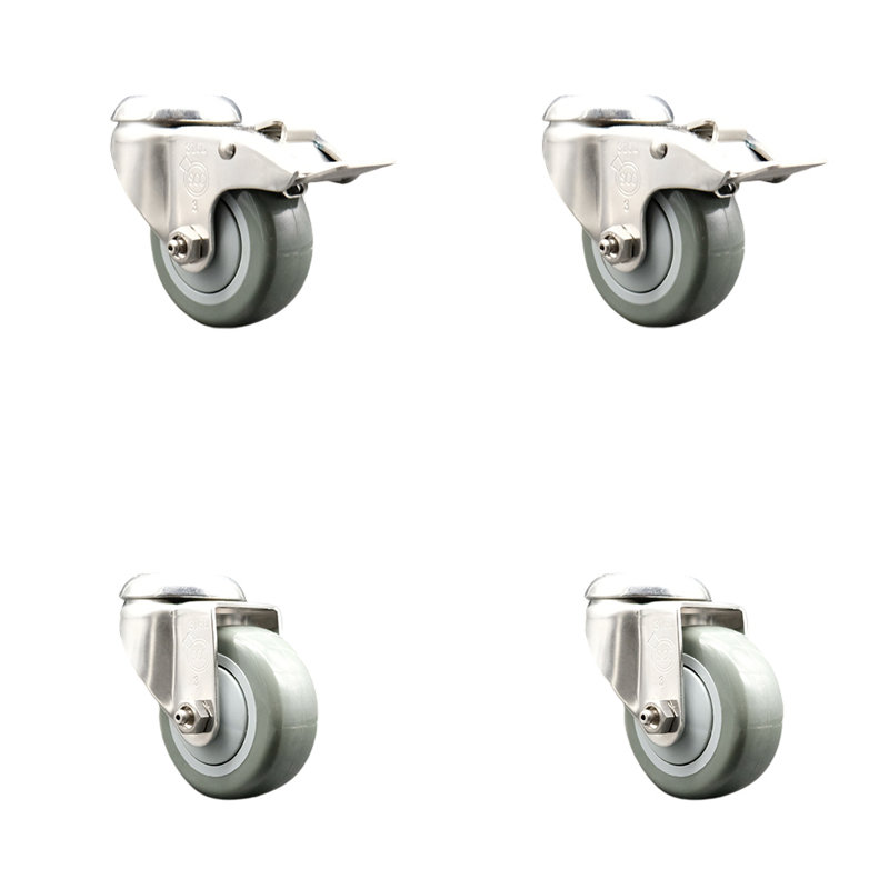 Roulettes pivotantes, H 3,5 po x l 3,5 po, gris