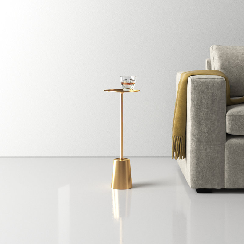 Patson Steel Tray Top Pedestal End Table, Gold