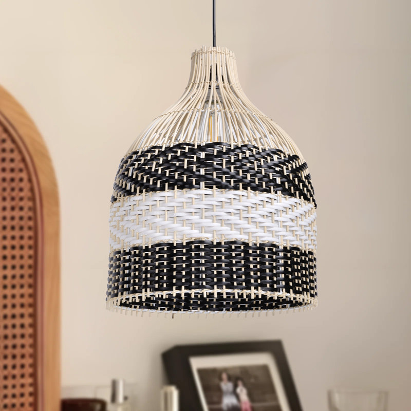 Luminaire suspendu simple 1 lumière, Black/Natural, 78.74" H x 15.75" W x 15.75" D