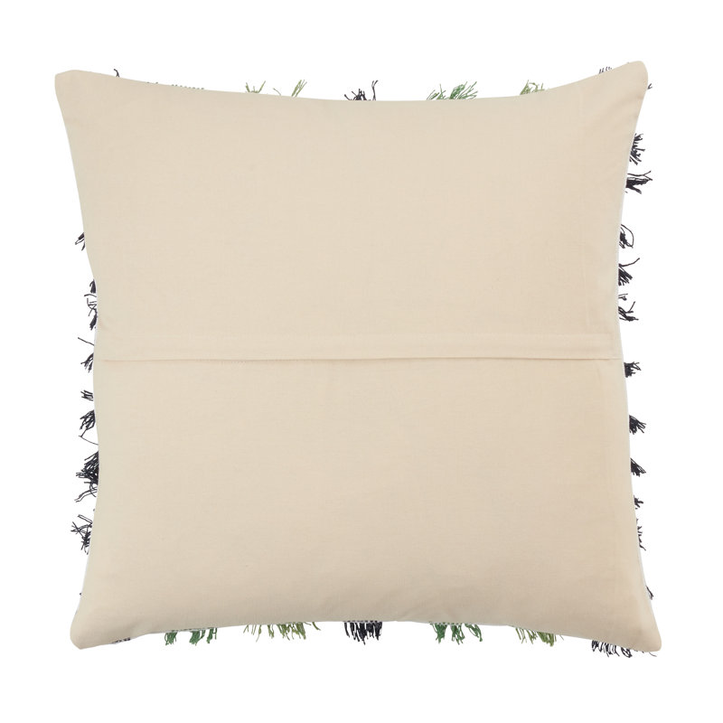 Green and Black Striped Fringe Cotton Throw Pillow