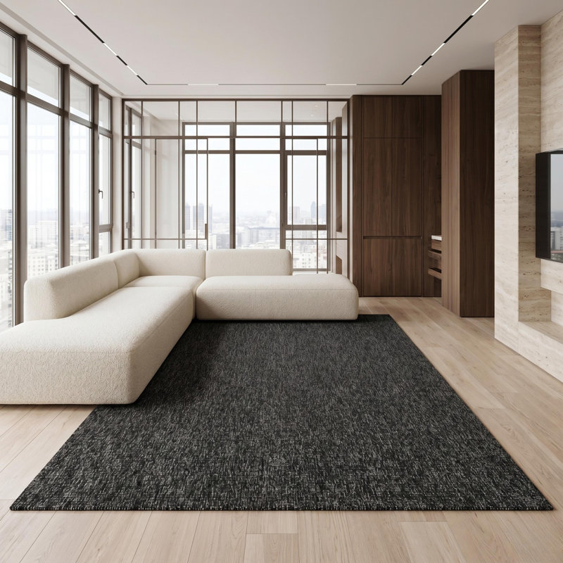 Tapis en polypropylène tissé à plat, texturé anthracite, motif, Large — 6'7" x 9'6"