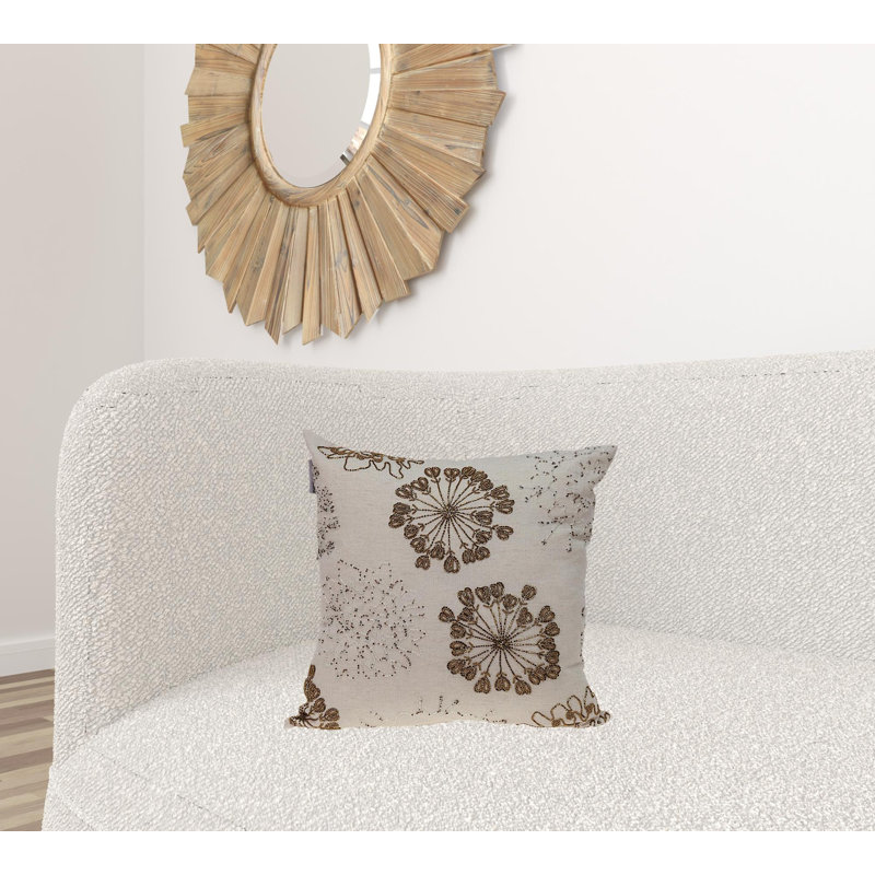 Coussin décoratif brodé, Naturel / floral doré