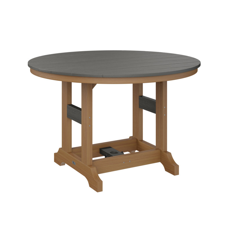 Garden Classic Outdoor Round Bar Table, Coastal Gray, Natural Teak
