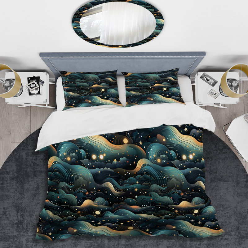 Ensemble de housse de couette à motif géométrique Celestial Dreams Galaxy, Housse de couette simple + 1 taie décorative stan