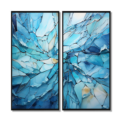 Antarctique, art kaléidoscope géométrique sur toile, ensemble de 2 paysages bleus