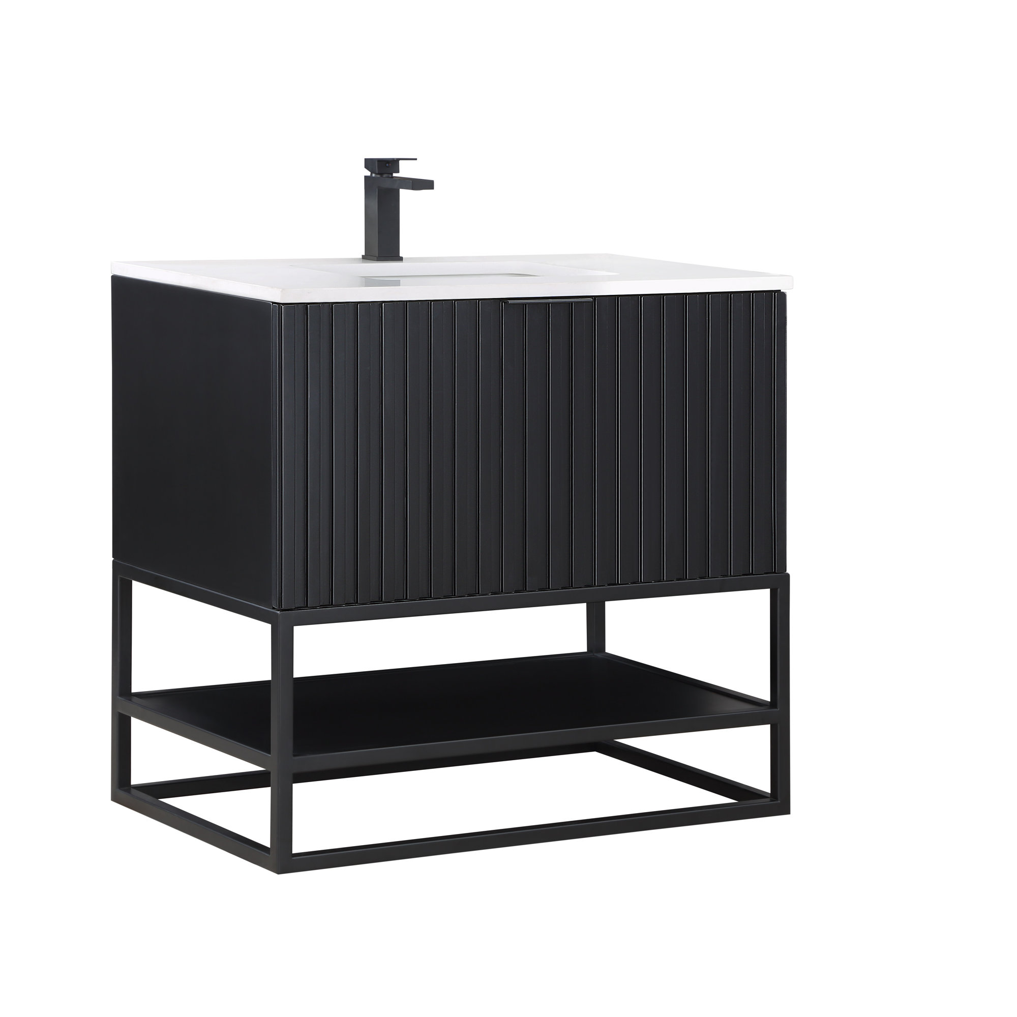 Terra 36'' Single Bathroom Vanity, Calacatta Quartz/Widespread Faucet Mount, Matte Black, Midnight Black