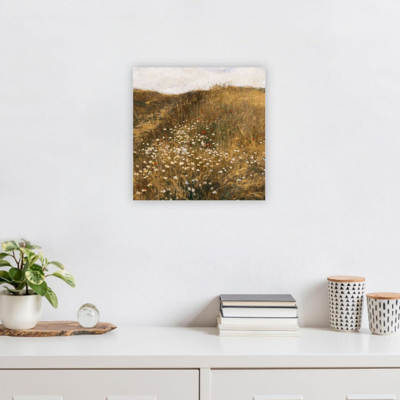 Art mural rétro sur toile de prairie rustique avec coquelicots et fleurs sauvages, décor moderne de qualité supérieure, 24 x 24 po