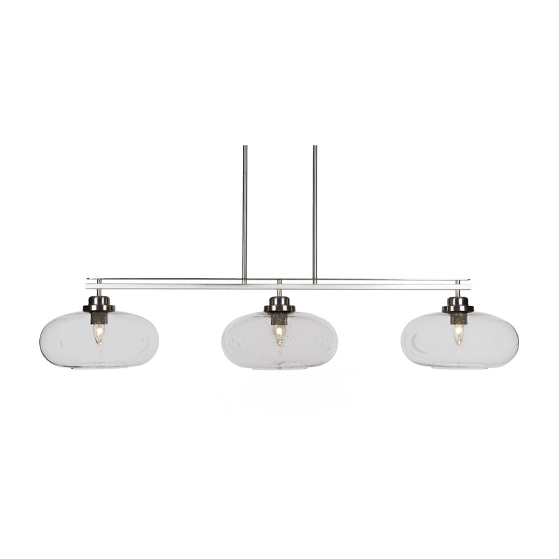 Monteur de bar 3 lumières Bova illustré avec verre à bulles transparent 13 po, Bulle transparente, Nickel brossé